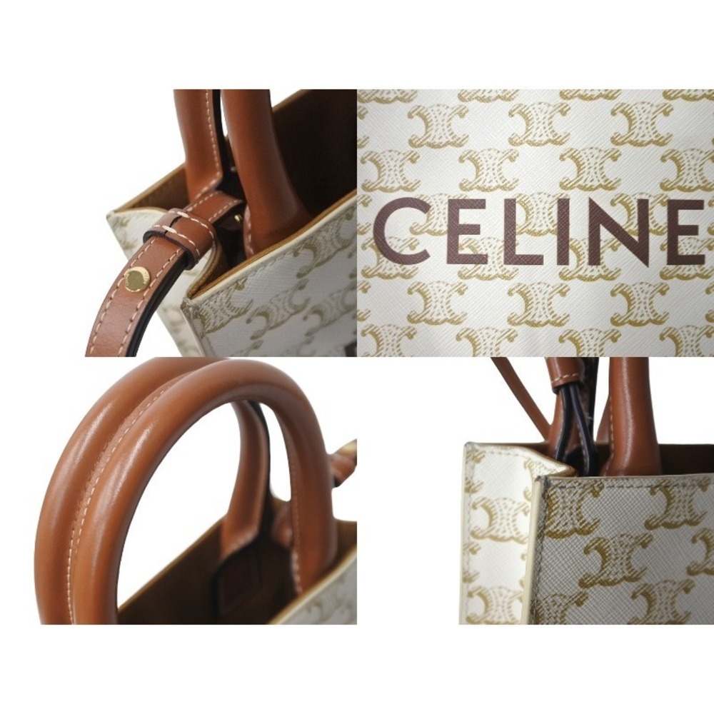 CELINE Vertical Cabas Triomphe shoulder bag white brown - Picture 7 of 10